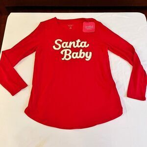 NEW Isabel Maternity Medium Long Sleeve "Santa Baby" T-Shirt Red White